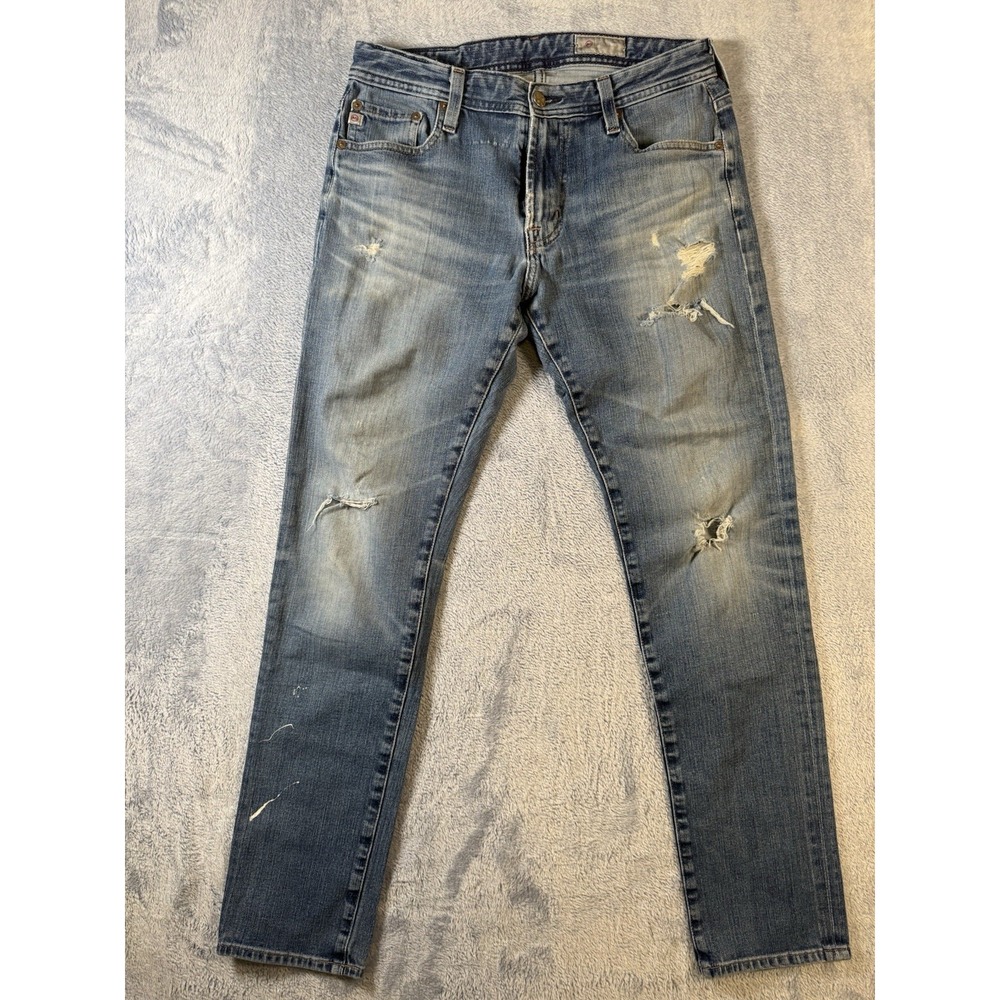 AG-ED Denim Mens Slim Straight Jeans Blue Light Wash Distressed 32x33 360 Denim